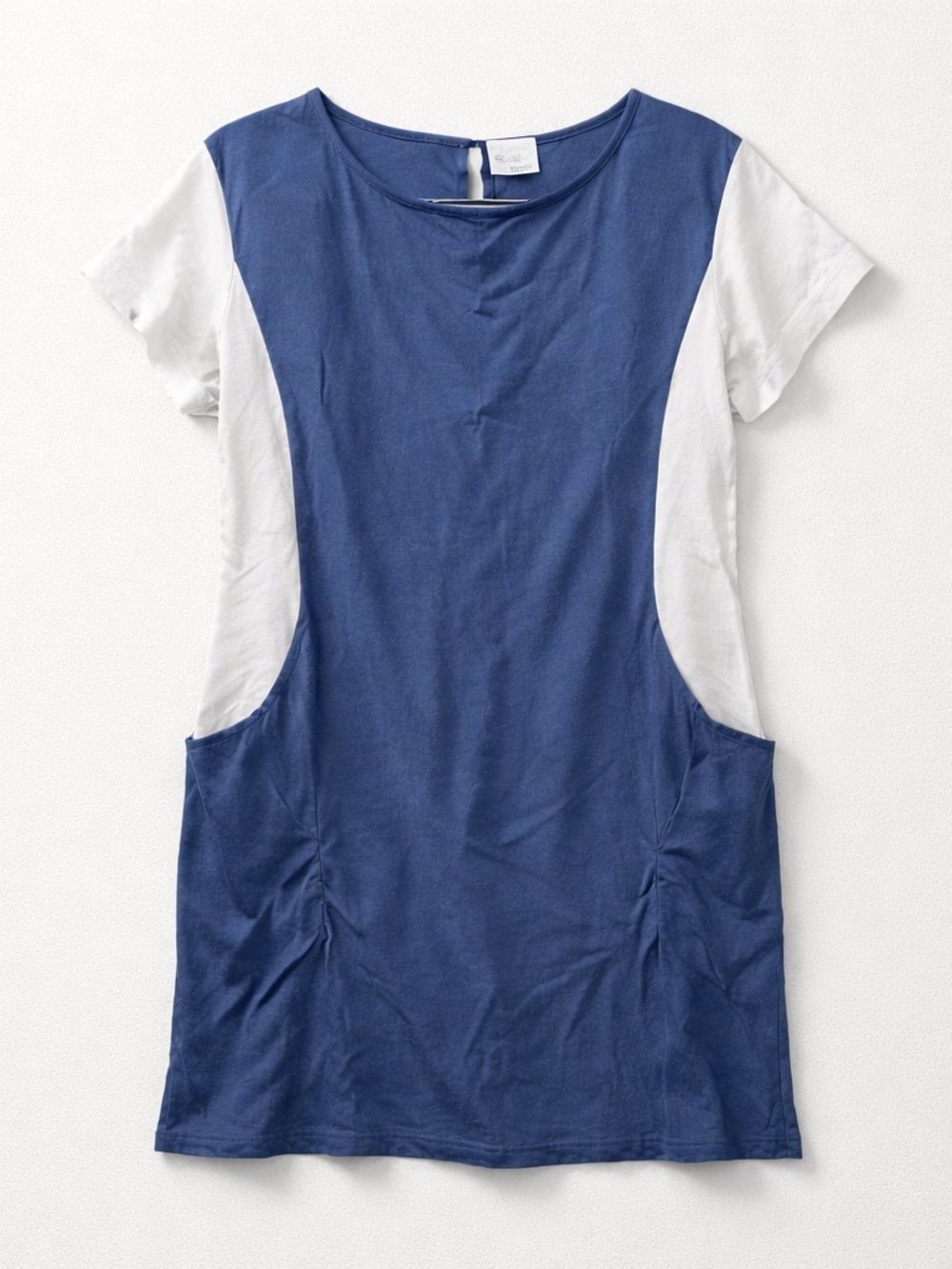 Navy Blue and White Short Sleeve Dress M